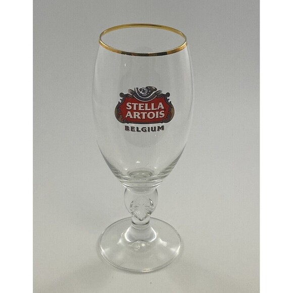 STELLA ARTOIS Belgium Beer Chalice Stem Footed Glass 33 cl Set Of 4 - Picture 1 of 3